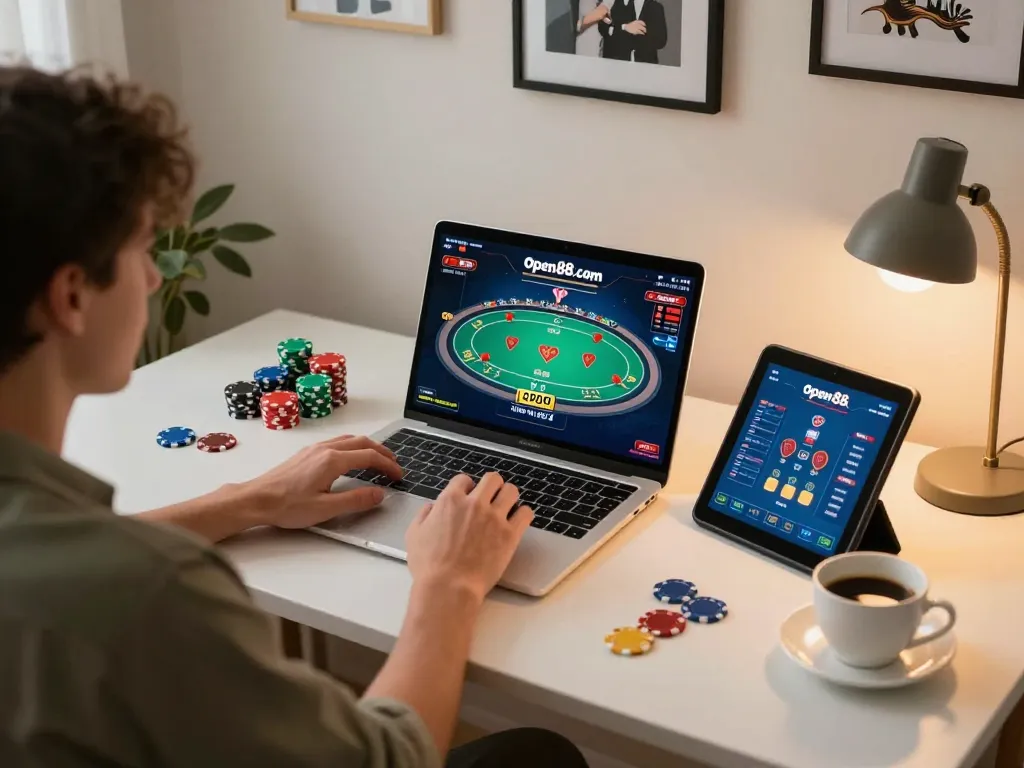 Engaging gameplay on Open88.com with a player immersed in online poker strategy