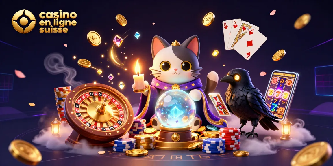 Plongez dans l'univers du casino en ligne en Suisse avec cette illustration fascinante représentant des personnages mystiques dans un cadre de jeu captivant.