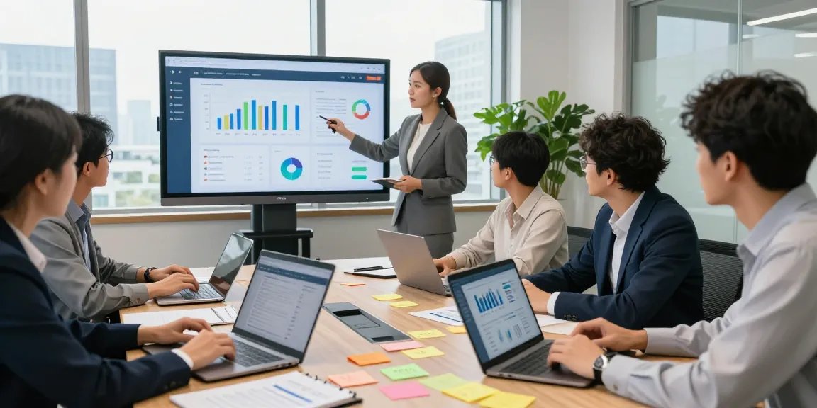 Dynamic meeting showcasing Homge page links for boost in a modern conference room.