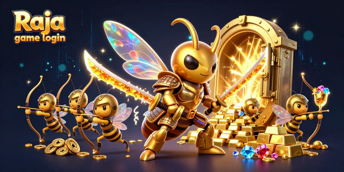 Experience the excitement of Raja game login with vibrant 3D characters, golden treasures, and casino elements.