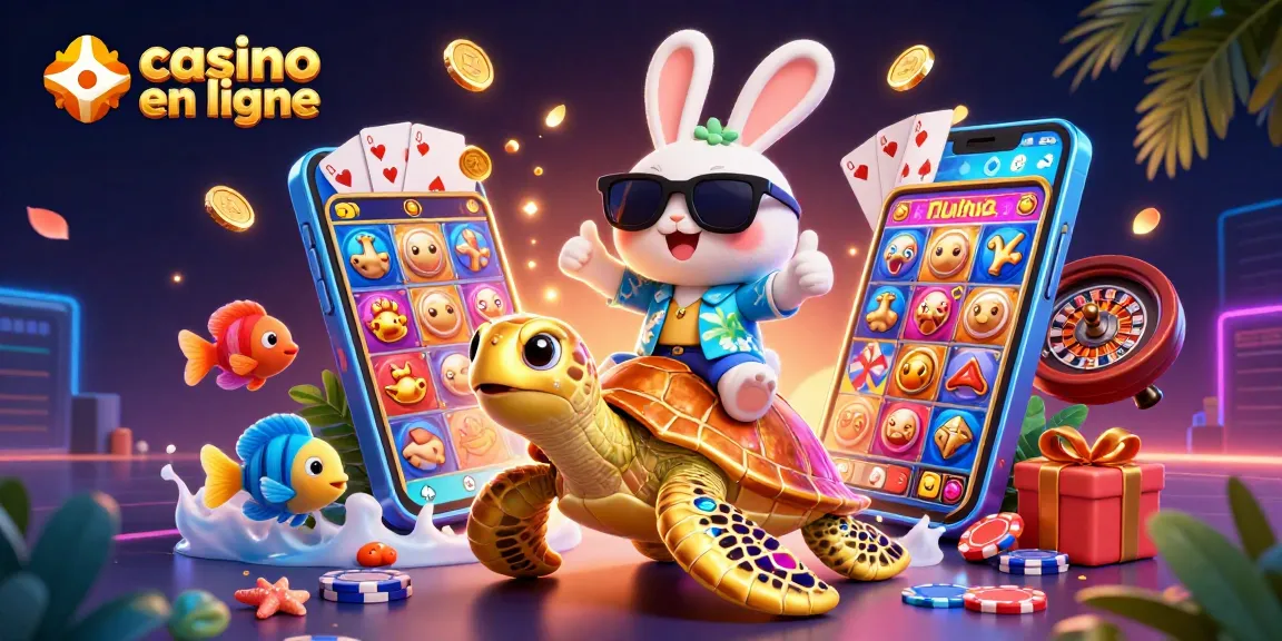 Interagissez avec le casino en ligne à travers une scène 3D dynamique mettant en vedette des personnages de dessin animé et des éléments de jeu.