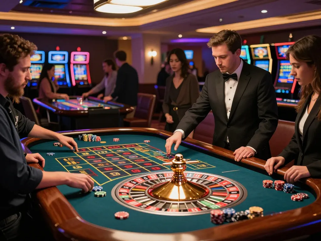 Engaging roulette gameplay highlighting superjp as players place bets in a vibrant casino atmosphere.