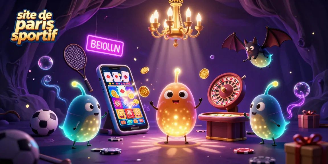 Profitez d'une expérience immersive sur le site de paris sportif avec des éléments de casino lumineux et dynamiques.