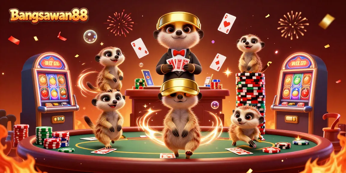 Bangsawan88 brings the excitement of casino games to life with meerkats in a detailed illustration.