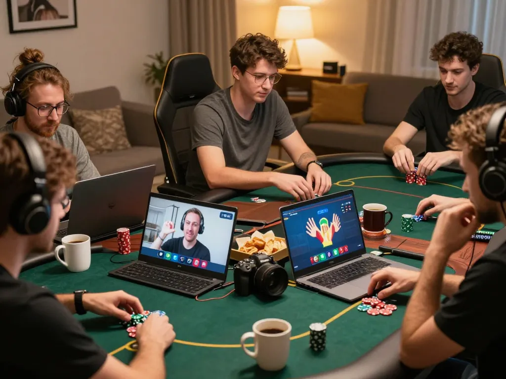 Players engage strategically in an online poker game on dn88 platform from their cozy home setups.