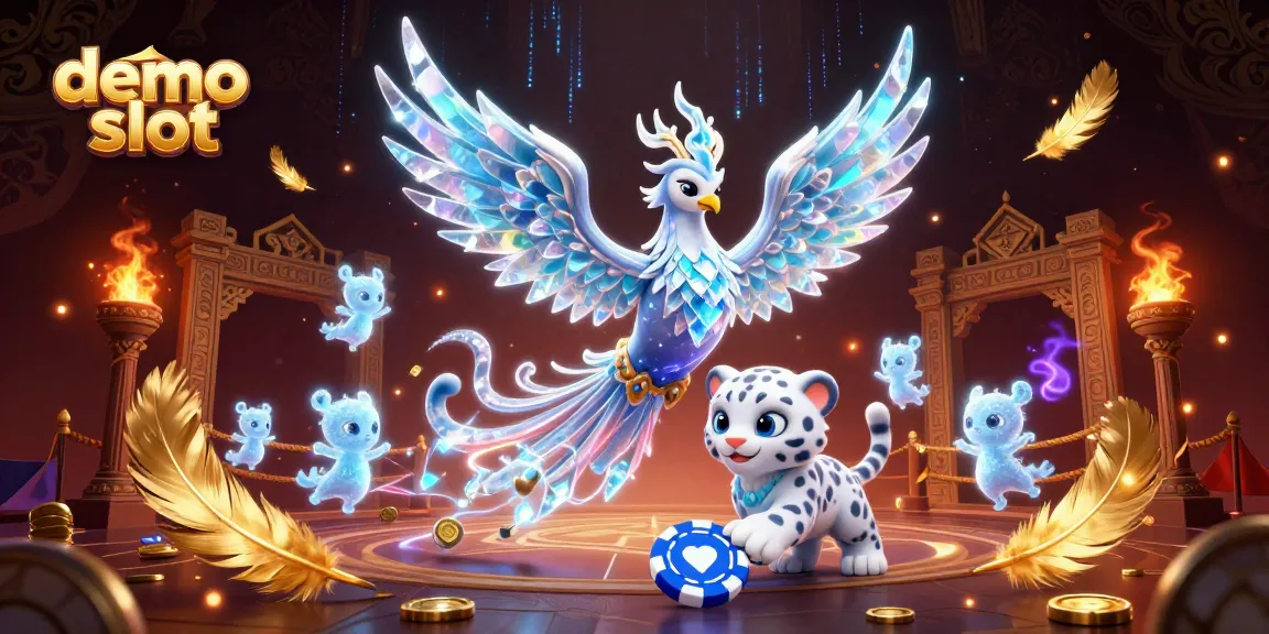 Demo slot interaktif dengan phoenix es, macan tutul, dan sprite es yang menari.