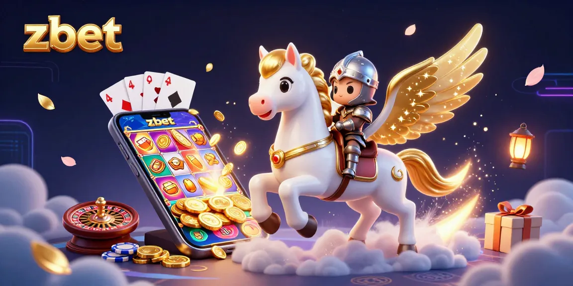 Spin the zbet slots with a knight and celestial horse, amidst gold coins and casino symbols.