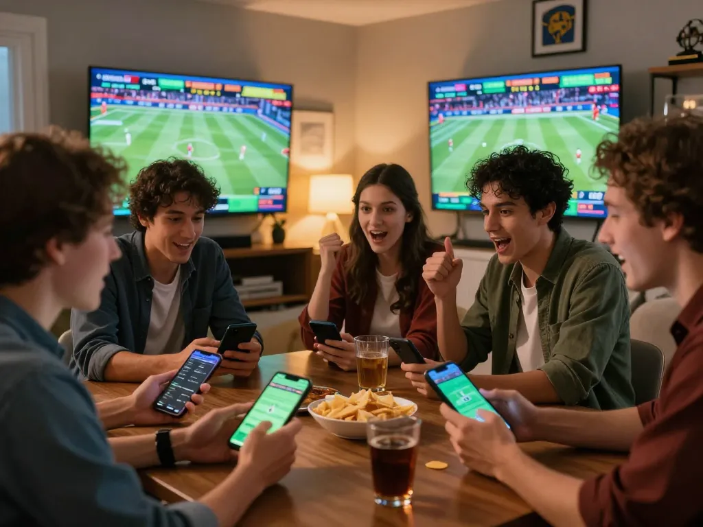 ku88 players enjoying sports betting excitement on smartphones while watching live events.