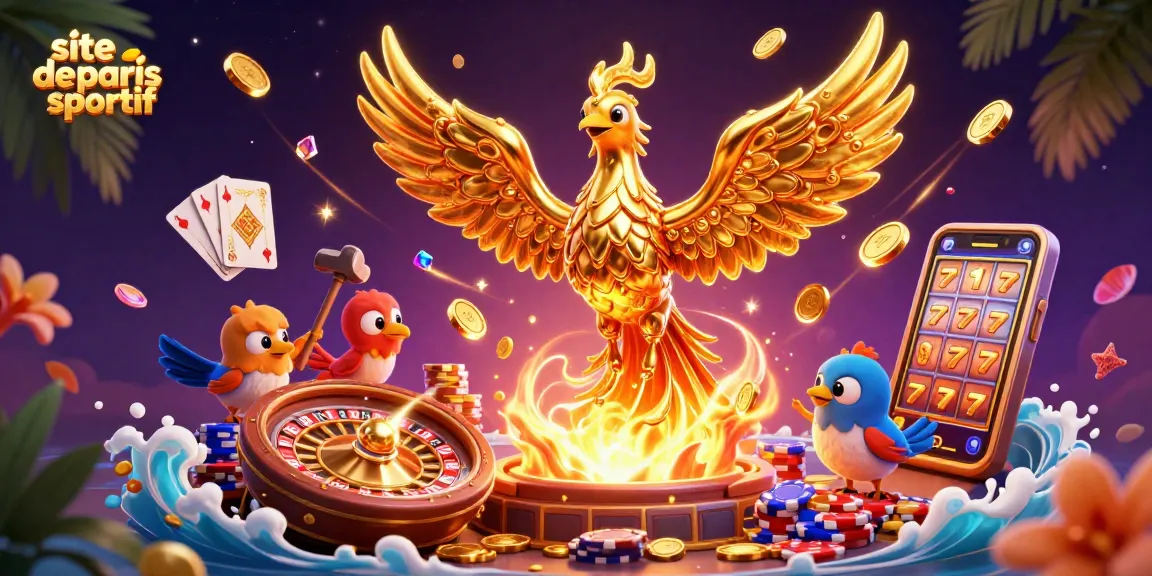 Site de paris sportif, mise à jour dynamique avec un phénix doré et des éléments de jeu captivants.