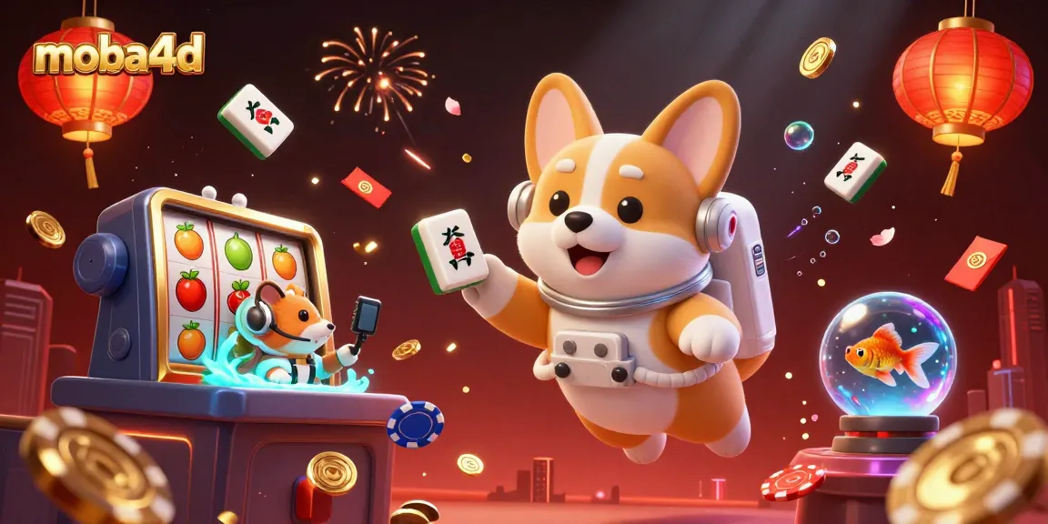 moba4d platform showcasing a vibrant casino scene with cartoon characters and floating slot elements