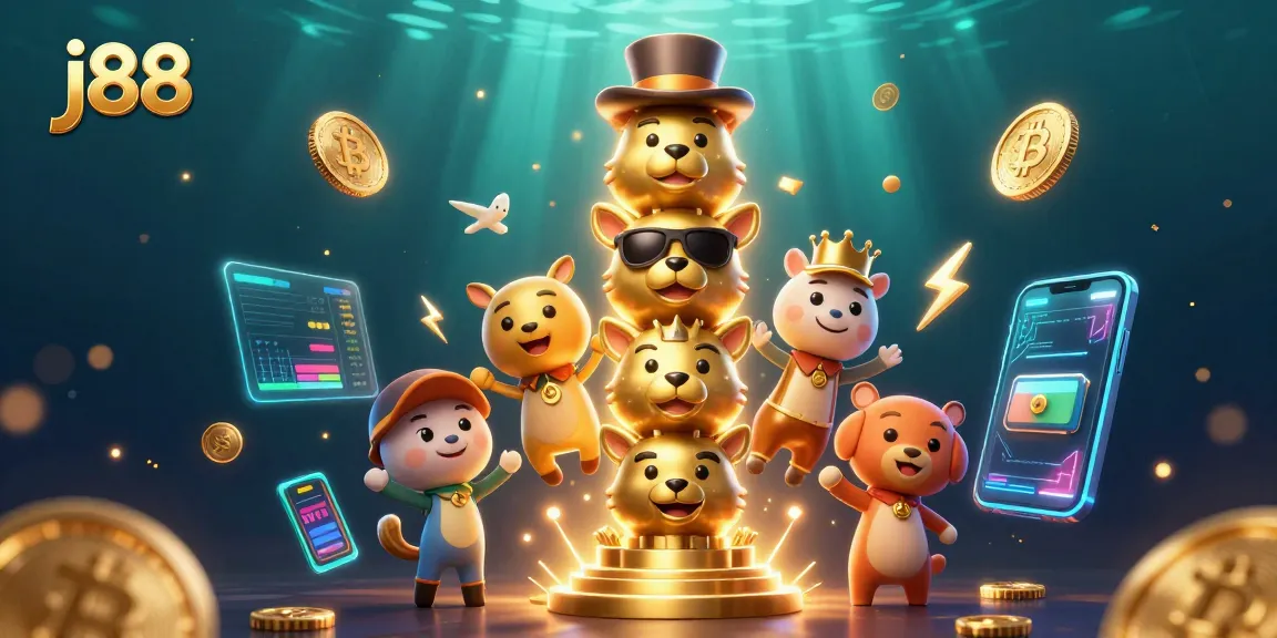 Activate your winning strategy with j88's dynamic 3D casino elements showcasing cryptocurrencies.