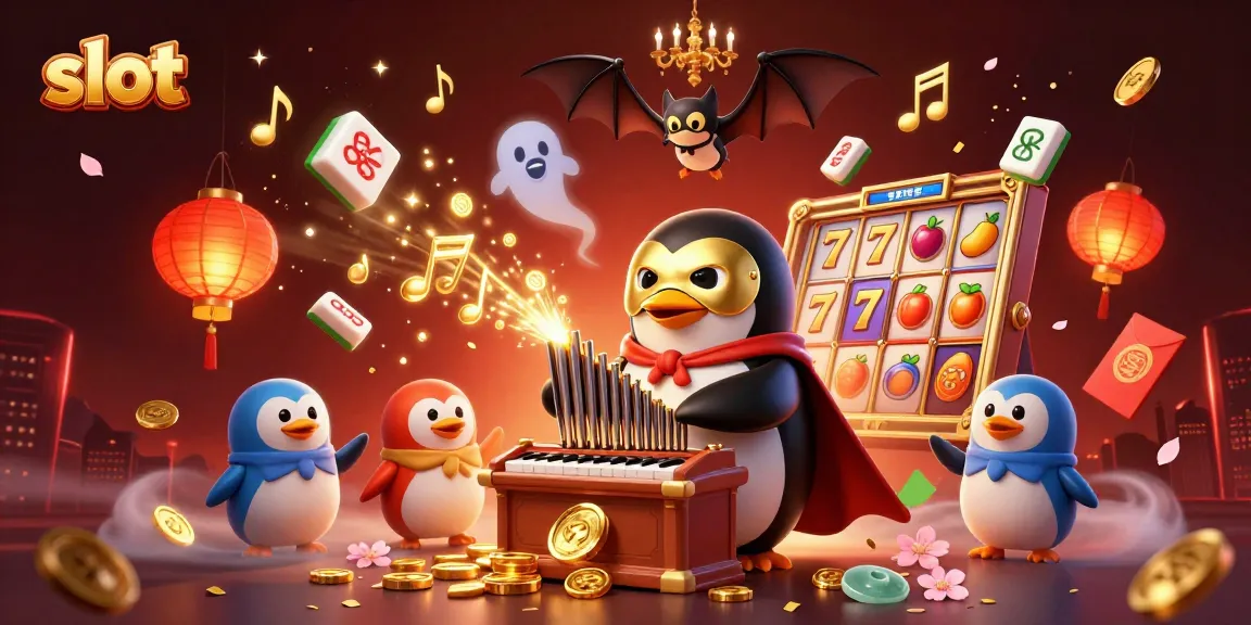 Mainkan slot dengan penguin opera dan bat akrobat, meriahkan dengan simbol keberuntungan.