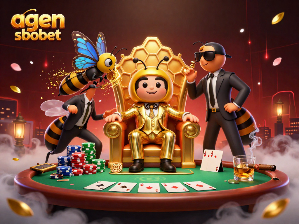 Engage with agen sbobet in vibrant 3D casino illustration featuring a buzzing bumblebee mob boss.