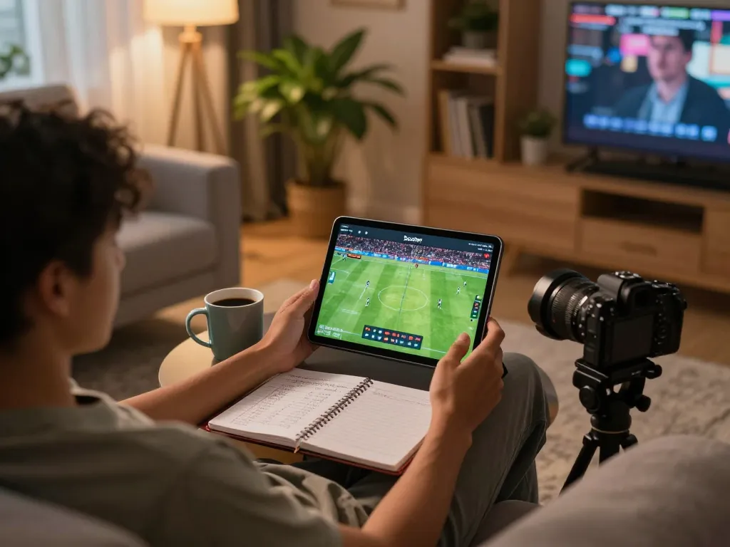 Socolive user engaging with live soccer betting on tablet in cozy home setup