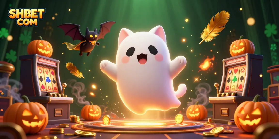 Play exciting games at SHBET COM with a ghost cat and bat in a haunted casino.