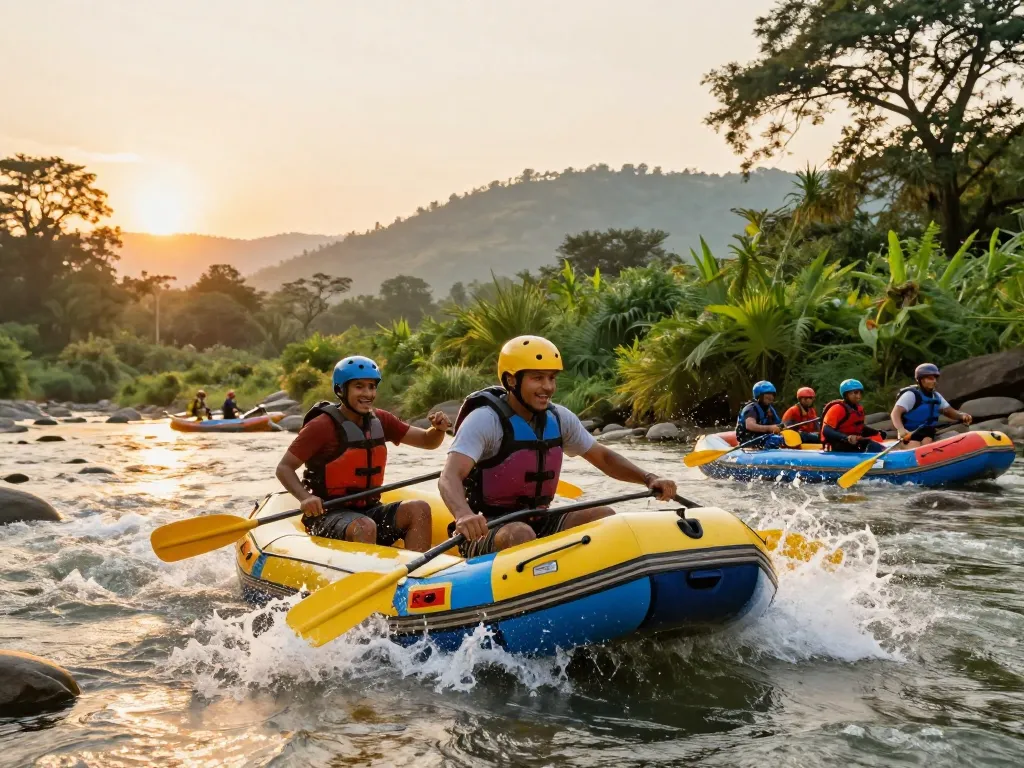 Dandeli resorts packages showcasing thrilling white water rafting adventure amidst lush greenery.