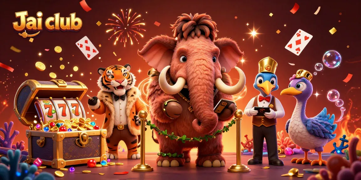 Delve into the vibrant Jai club with a cartoon mammoth bouncer, VIP tiger, and underwater treasure.
