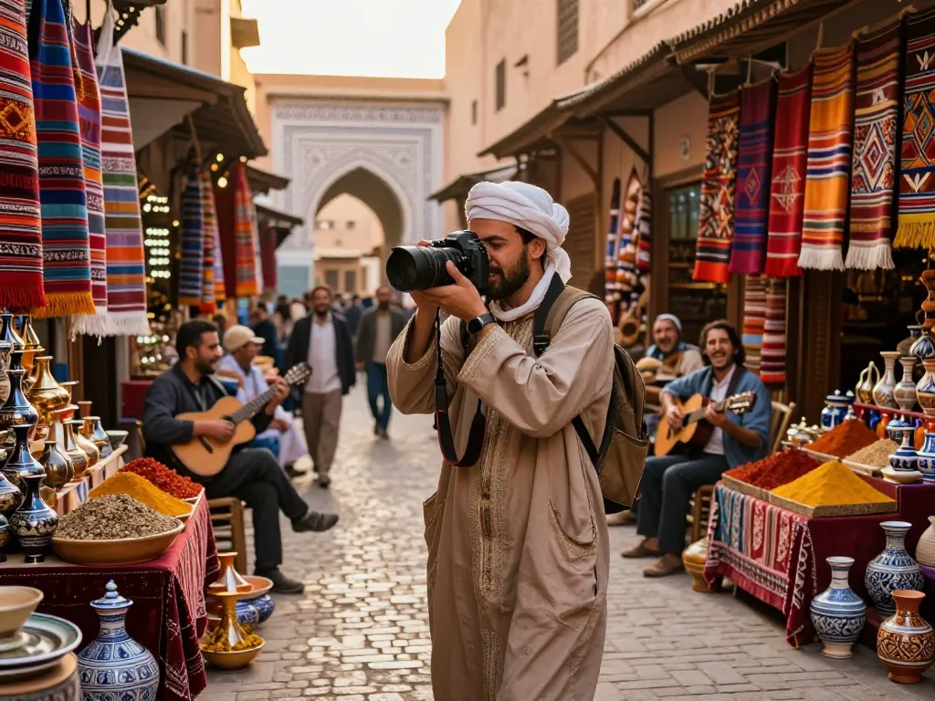 Experience the charm of a Morocco travel agency by exploring vibrant Marrakech markets filled with spices and handicrafts.