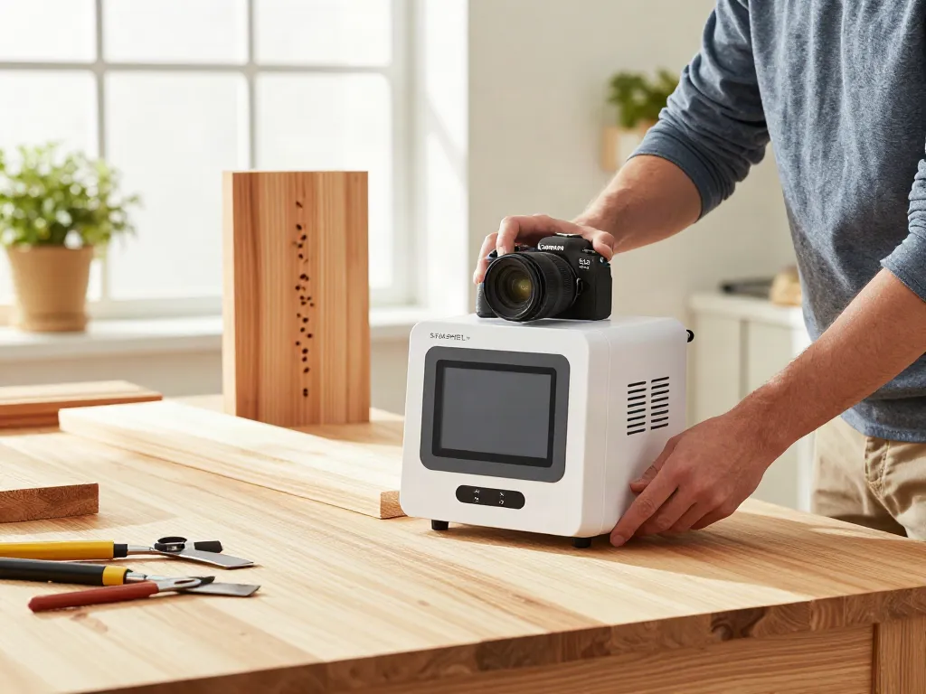 SHASHEL® microwave technology in use for eco-friendly woodworm treatment at home.