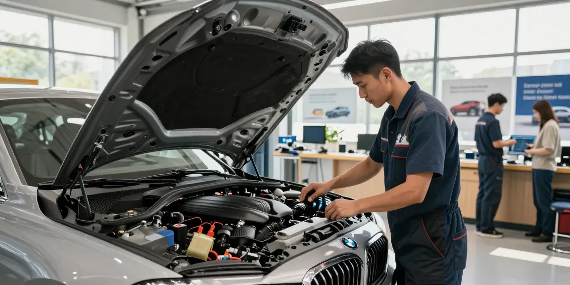 Professioneller Service in der BMW Werkstatt Hannover mit Techniker, der Motor überprüft.