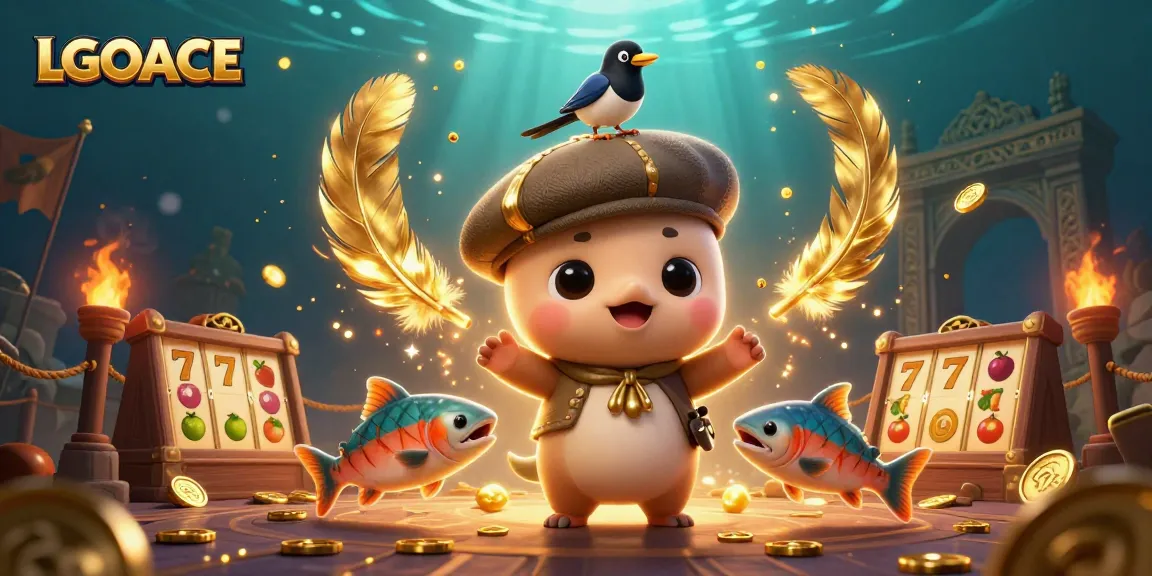 LGOACE brings luck with a playful Nessie and gold-obsessed magpie among vibrant casino elements.