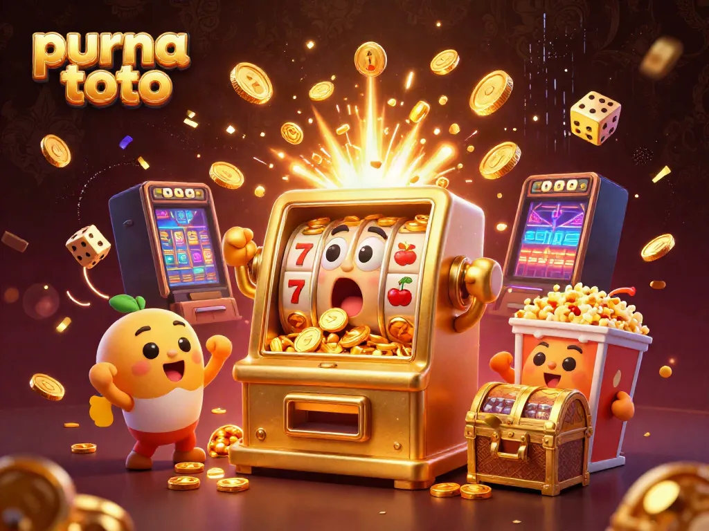 Purna toto menghadirkan mesin slot beruntung dengan jackpot mengeluarkan koin emas yang bersinar.