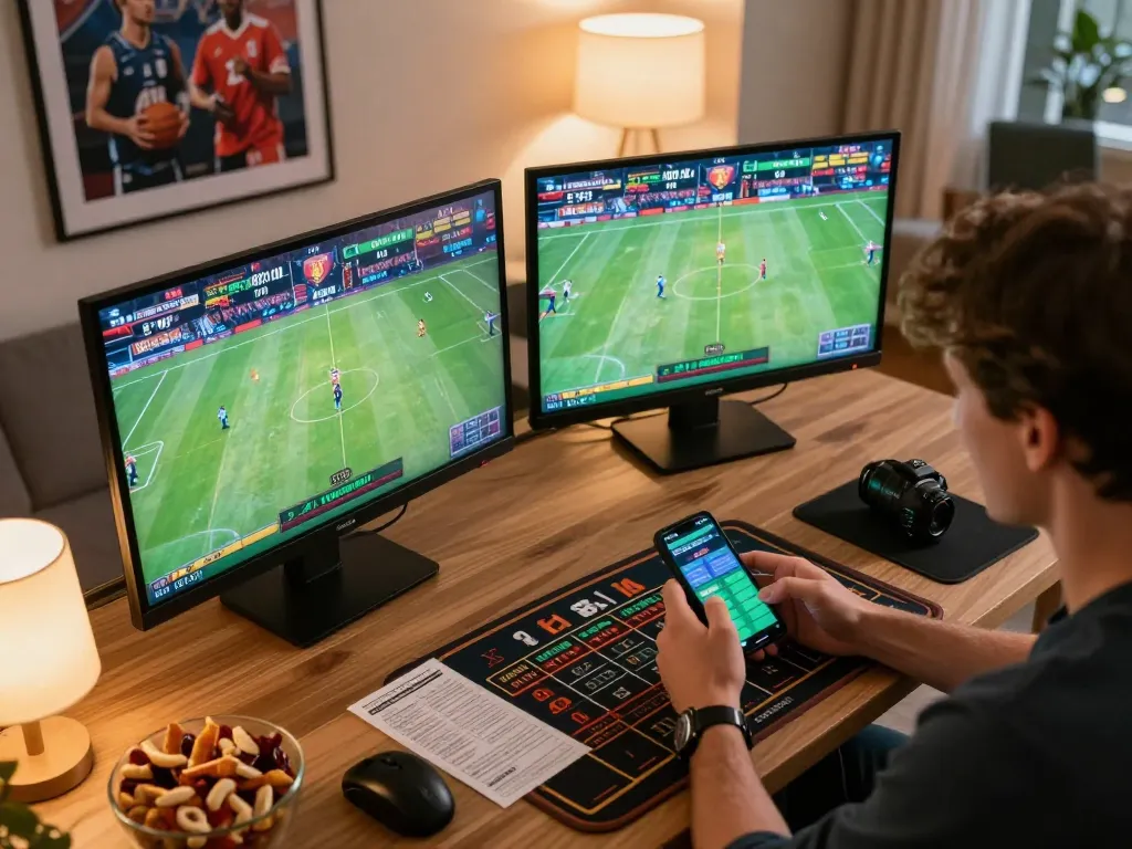 Engaging sports betting action at home with 789win77 app in use, showcasing excitement and strategy.