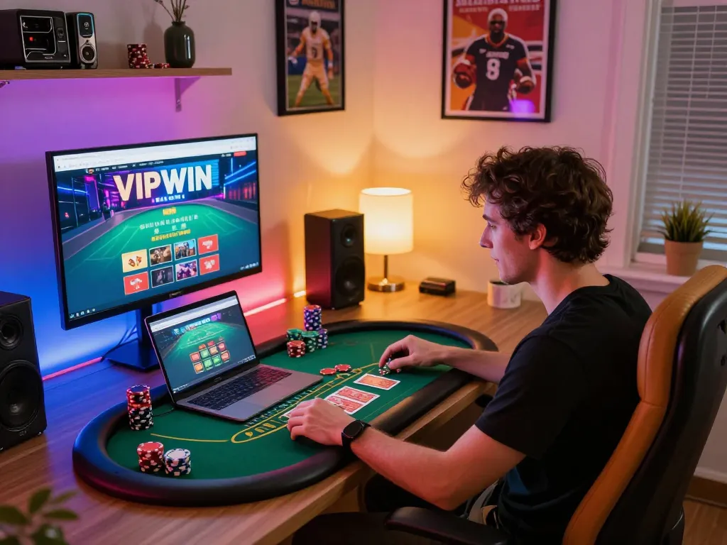 Engaging online blackjack gameplay on VIPWIN platform showing player excitement and focus.