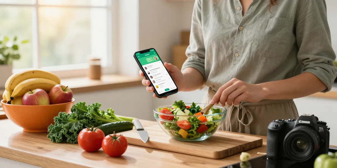 Individual preparing a fresh salad using the best nutrition tracking app to log ingredients and receive coaching.