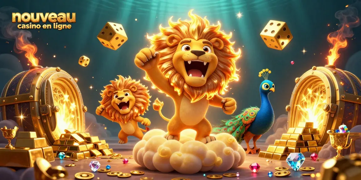 Visualisez le nouveau casino en ligne avec des éléments de jeu scintillants et des trésors d'or.