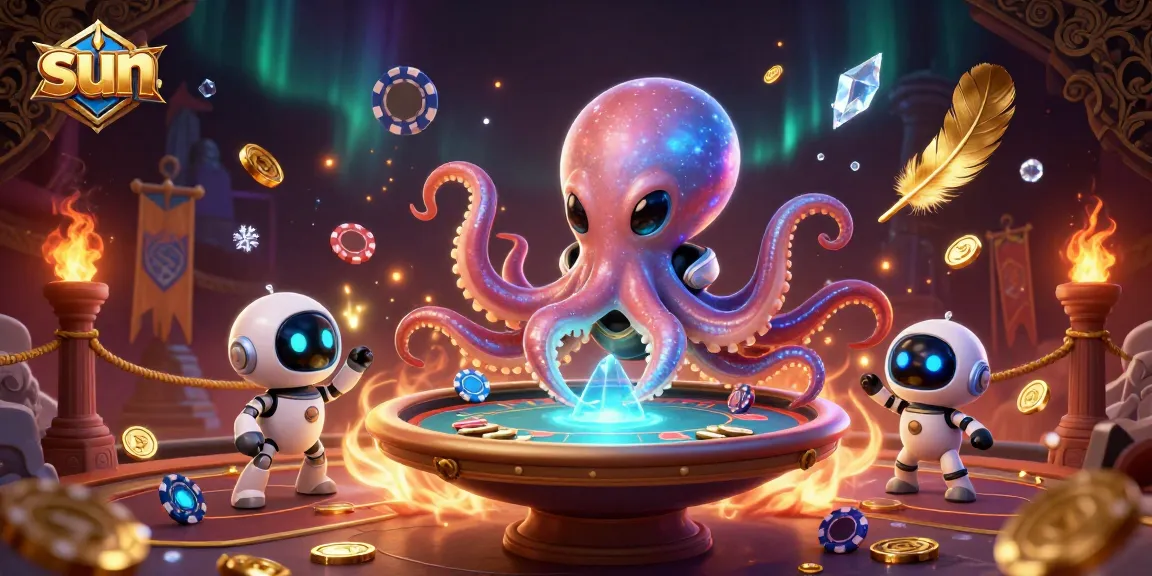 Experience thrilling gameplay at sun with the alien octopus and poker chips in a vibrant casino scene.