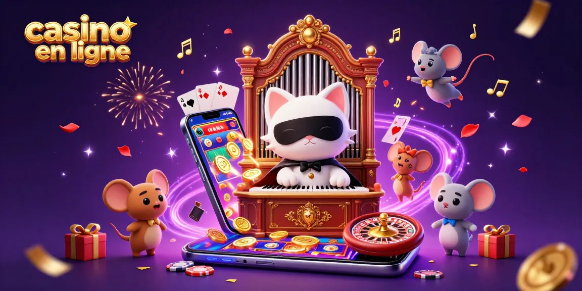 Des jeux captivants dans un casino en ligne avec un chat masqué jouant de l'orgue.