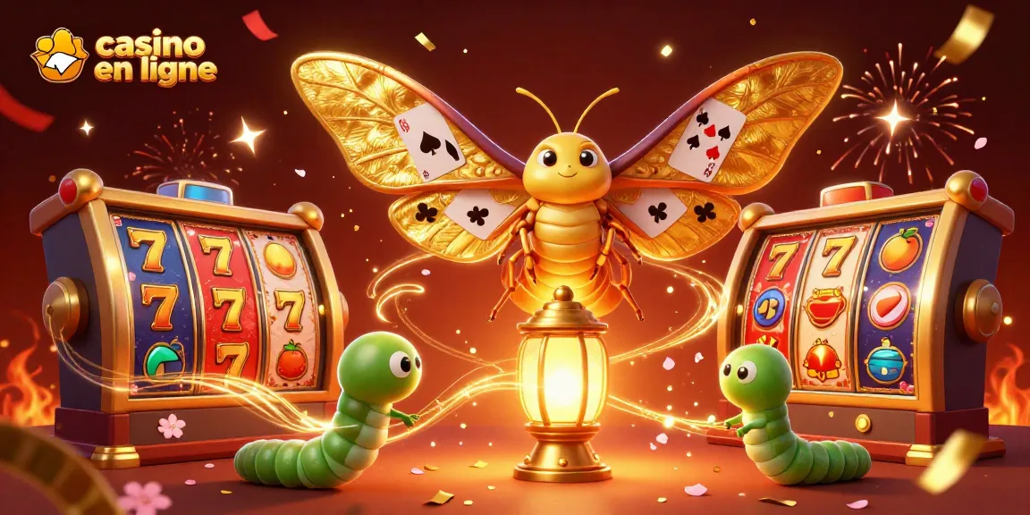 Jouez au casino en ligne avec des symboles de chance et un décor festif, illustrant la joie du jeu.