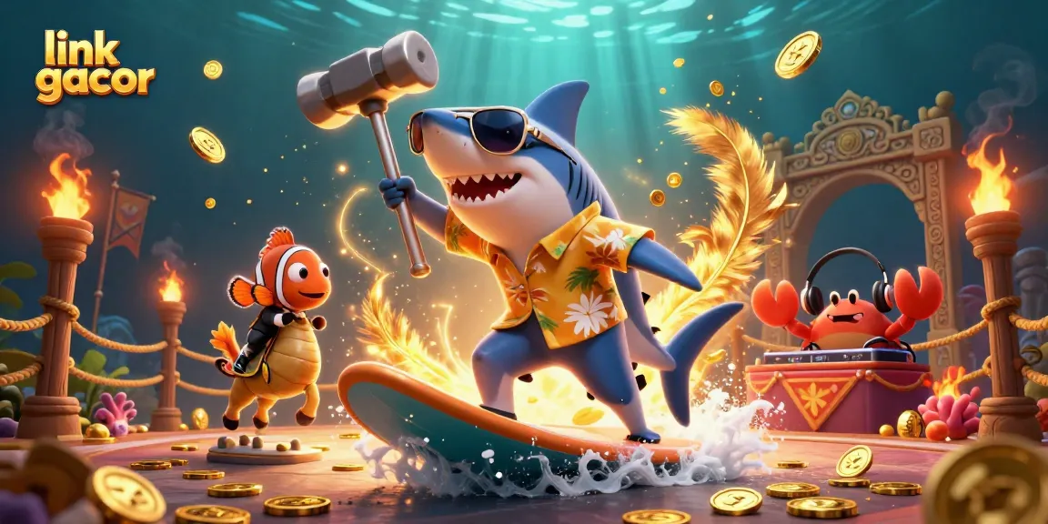Engage with link gacor through a vibrant 3D casino illustration featuring lively characters and immersive slot elements.
