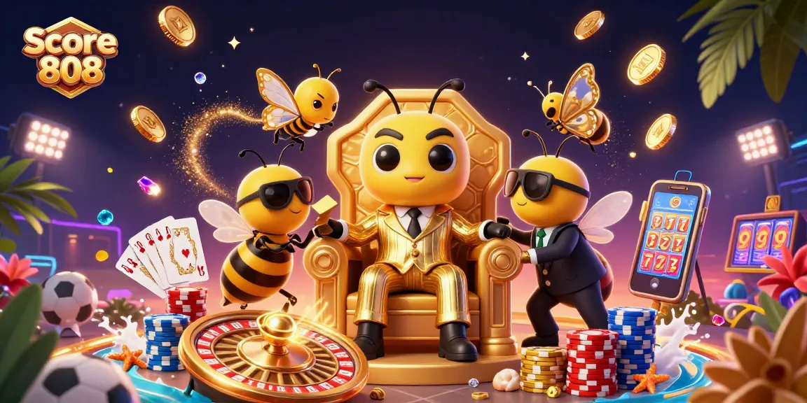 Engage with Score 808 as the bustling bumblebee mob boss oversees a vibrant casino scene with dynamic gambling elements.