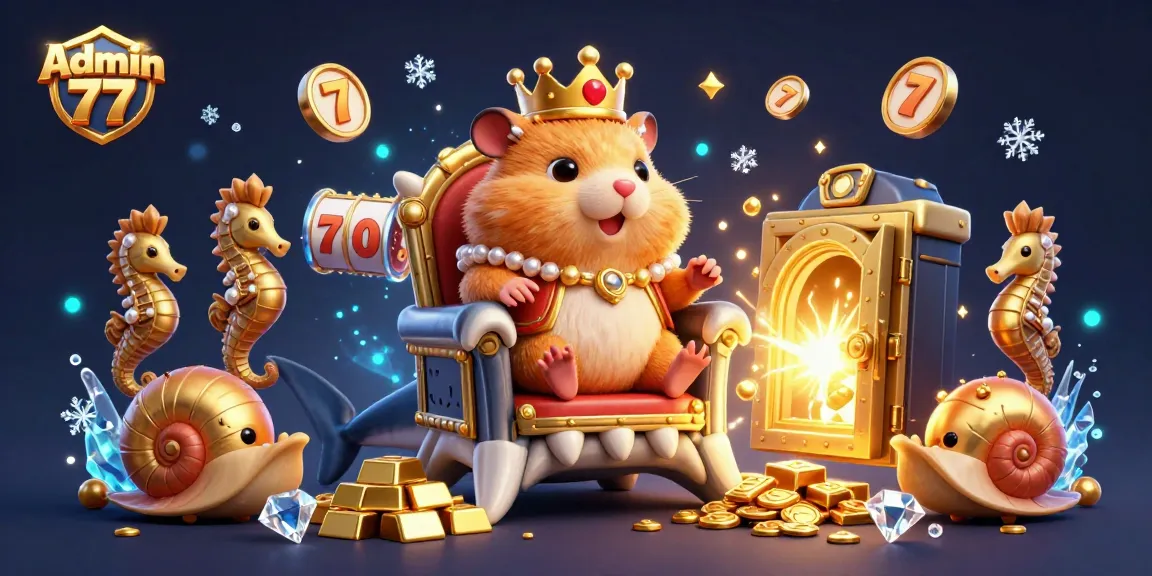 Engage with Admin 77's thrilling online casino experience featuring a playful hamster king on a megalodon tooth throne.