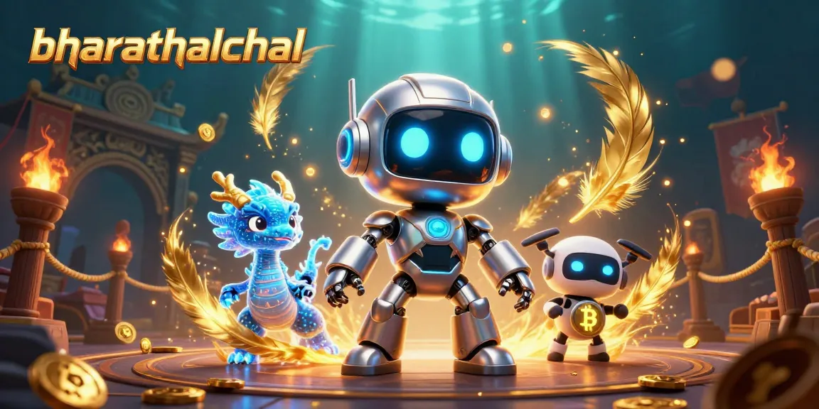Bharathalchal showcases a vibrant 3D casino scene with cyberpunk characters and dynamic game elements.