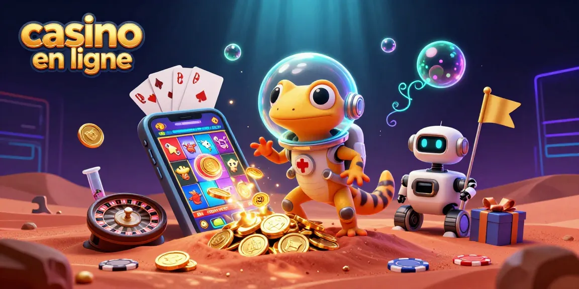 Jouer à casino en ligne dans un univers alien avec un lézard martien et un robot gagnant des récompenses dorées.