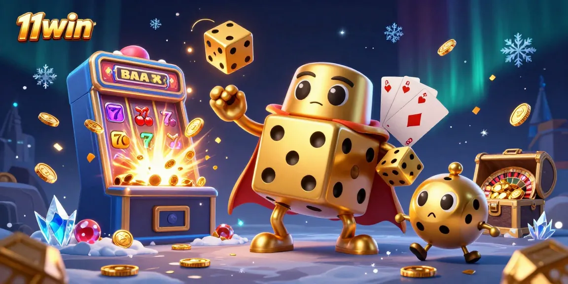 Play with 11win at a colorful online casino scene filled with festive gaming elements.