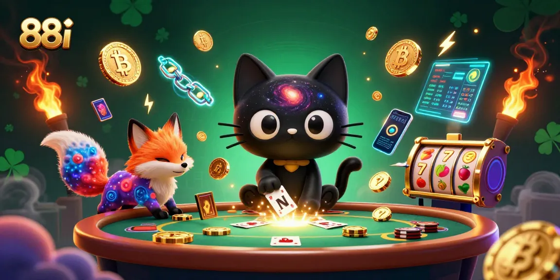 Experience the thrill of 88i with a cosmic cat and vibrant fox at a digital casino.