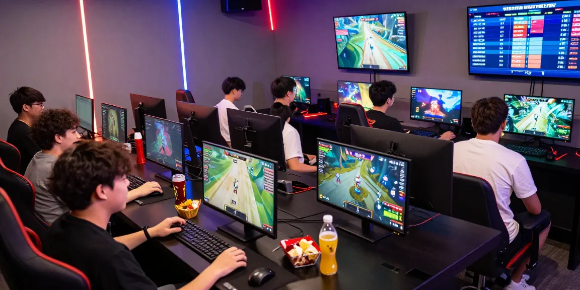 Intense gaming competition on MANTRA88 platform with diverse players in a vibrant lounge.