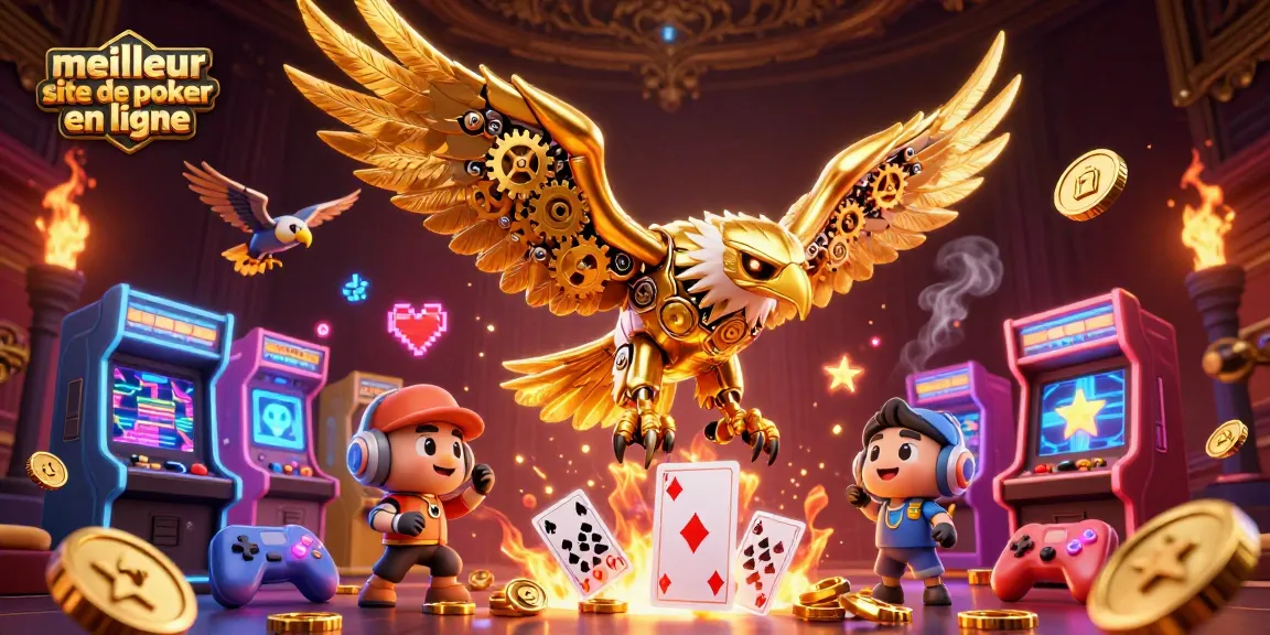 Jouez sur le meilleur site de poker en ligne, explorez des cartes holographiques aux côtés d'un aigle doré cyborg.