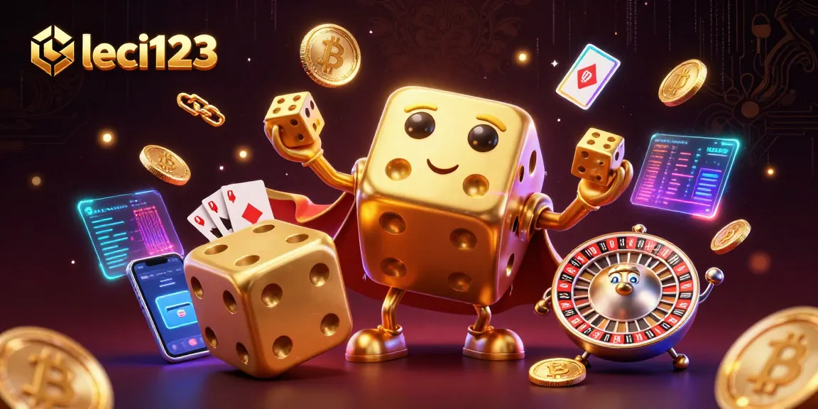 Jelajahi leci123 dengan karakter dadu emas 3D yang mengagumkan dan elemen perjudian lainnya.